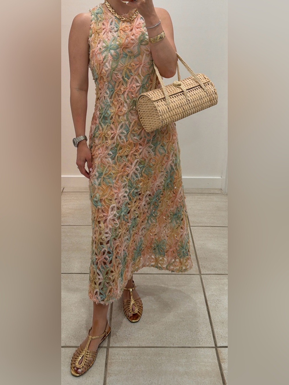 Endless Rose Pastel Multicolor Crochet Maxi Dress